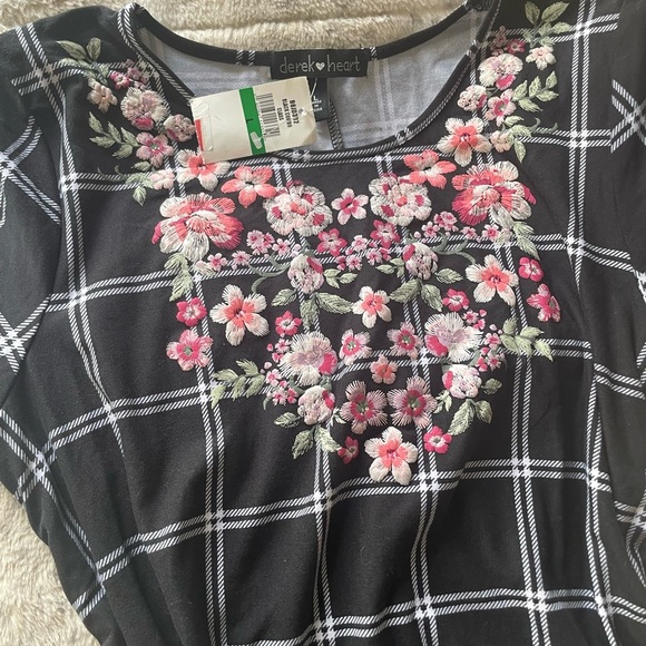 Derek Heart Junior's Puff-Paint Plaid Swing Jersey Dress Black Sz L - Picture 3 of 7